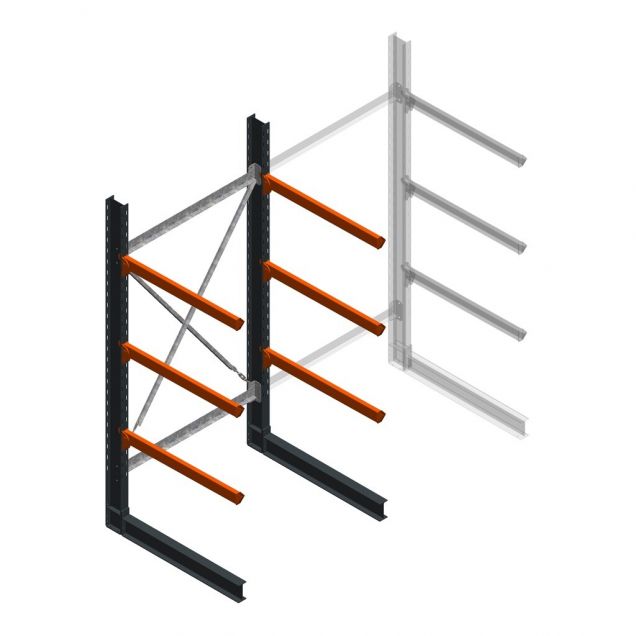Zware draagarmstelling enkelzijdig 3000x1500x1000mm (hxbxd) 3 niveaus beginsectie