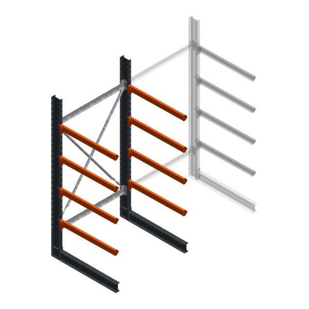 Zware draagarmstelling enkelzijdig 3000x1500x1000mm (hxbxd) 4 niveaus beginsectie