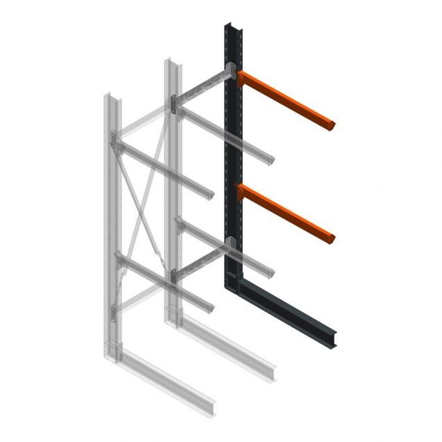 Zware draagarmstelling enkelzijdig 3000x800x1000mm (hxbxd) 2 niveaus aanbouwsectie