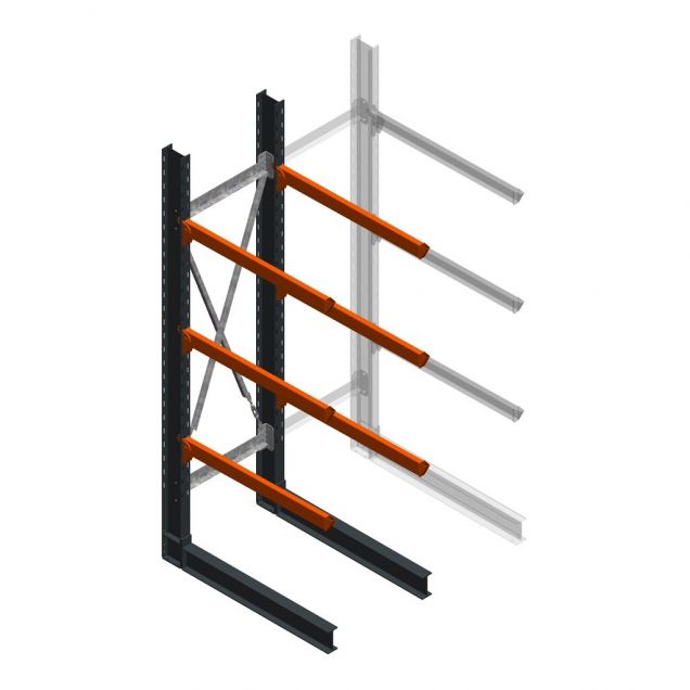 Zware draagarmstelling enkelzijdig 3000x800x1000mm (hxbxd) 3 niveaus beginsectie
