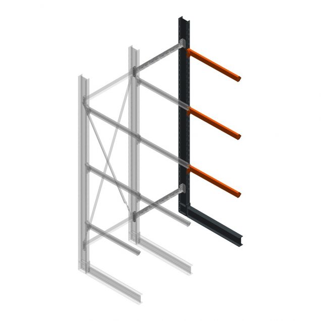 Zware draagarmstelling enkelzijdig 4000x1200x1000mm (hxbxd) 3 niveaus aanbouwsectie