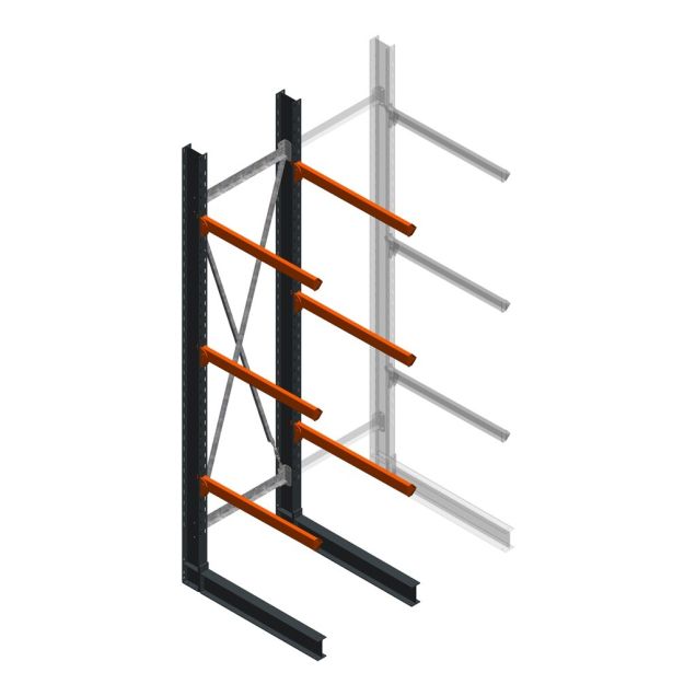 Zware draagarmstelling enkelzijdig 4000x1000x1200mm (hxbxd) 3 niveaus beginsectie