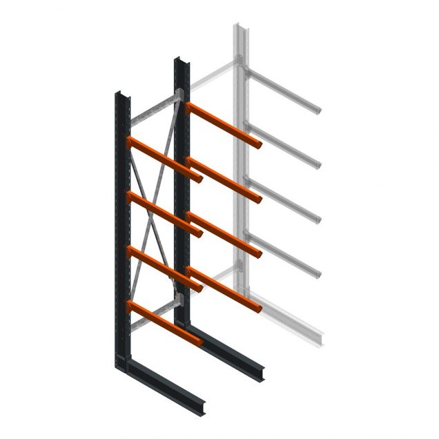 Zware draagarmstelling enkelzijdig 4000x1000x1000mm (hxbxd) 4 niveaus beginsectie