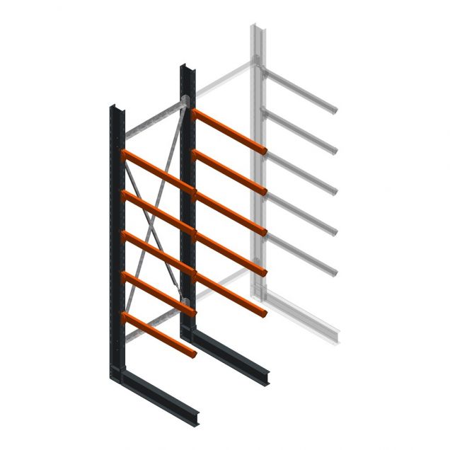Zware draagarmstelling enkelzijdig 4000x1200x1000mm (hxbxd) 5 niveaus beginsectie