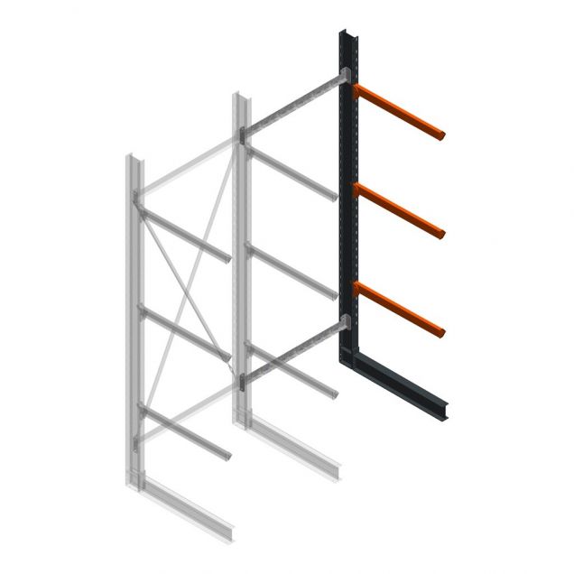 Zware draagarmstelling enkelzijdig 4000x1500x1000mm (hxbxd) 3 niveaus aanbouwsectie