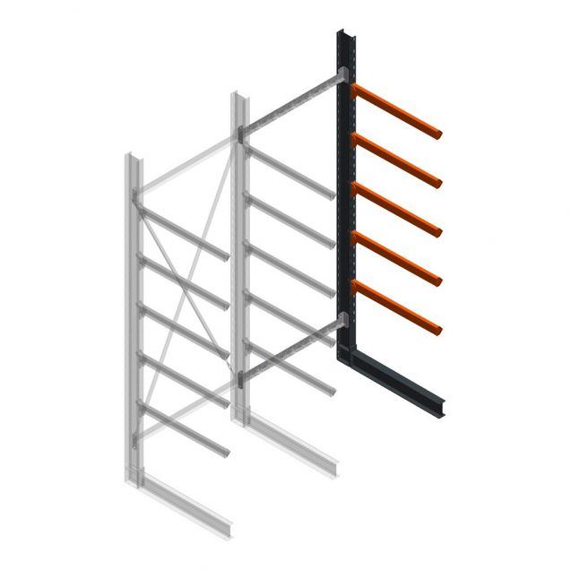 Zware draagarmstelling enkelzijdig 4000x1500x1000mm (hxbxd) 5 niveaus aanbouwsectie