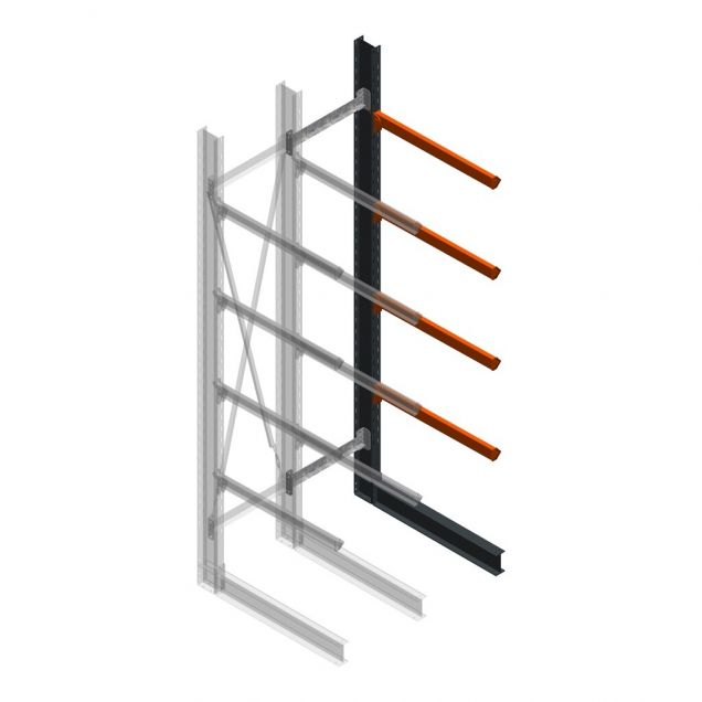 Zware draagarmstelling enkelzijdig 4000x800x1000mm (hxbxd) 4 niveaus aanbouwsectie