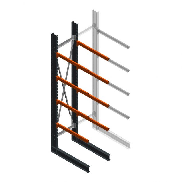 Zware draagarmstelling enkelzijdig 4000x800x1000mm (hxbxd) 4 niveaus beginsectie