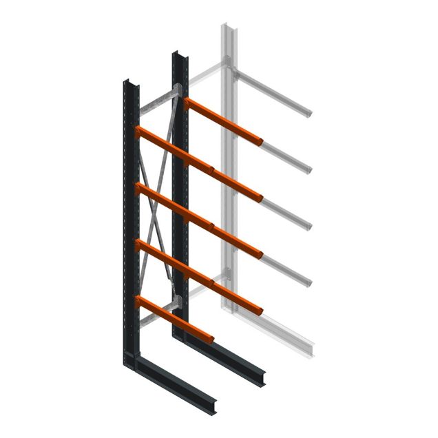 Zware draagarmstelling enkelzijdig 4000x800x1200mm (hxbxd) 4 niveaus beginsectie