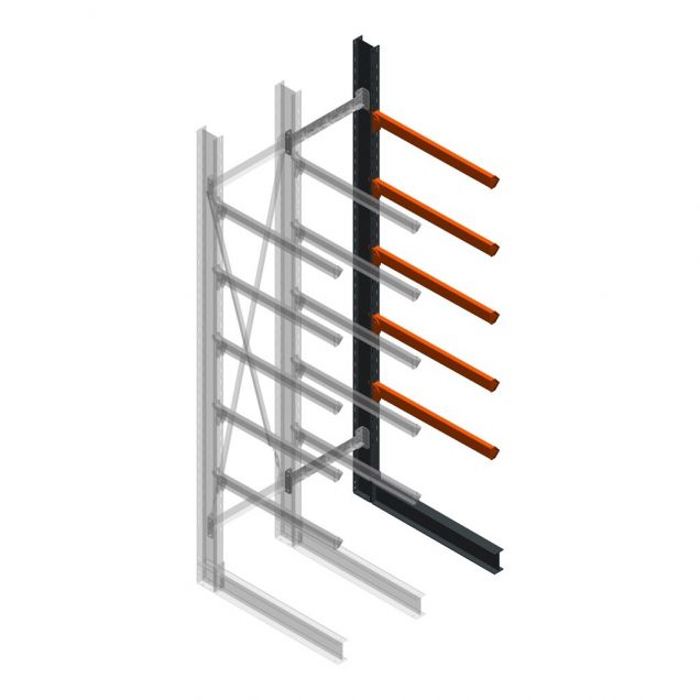 Zware draagarmstelling enkelzijdig 4000x800x1000mm (hxbxd) 5 niveaus aanbouwsectie