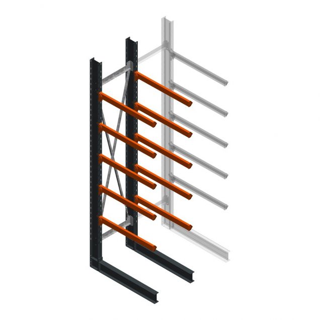 Zware draagarmstelling enkelzijdig 4000x800x1000mm (hxbxd) 5 niveaus beginsectie