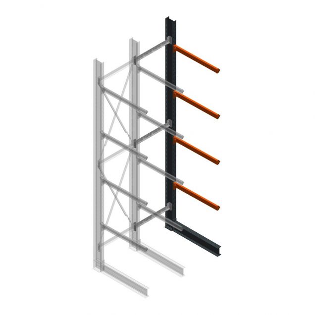 Zware draagarmstelling enkelzijdig 5000x1000x1200mm (hxbxd) 4 niveaus aanbouwsectie 345kg/arm