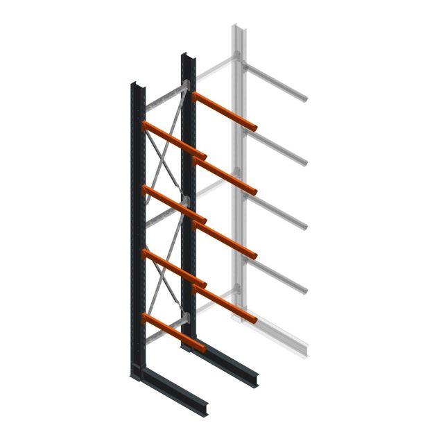 Zware draagarmstelling enkelzijdig 5000x1000x1000mm (hxbxd) 4 niveaus beginsectie