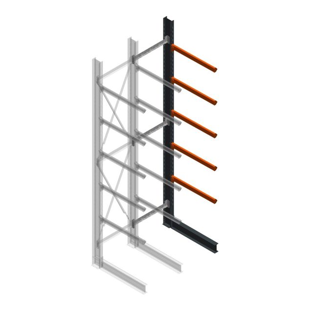 Zware draagarmstelling enkelzijdig 5000x1000x1500mm (hxbxd) 5 niveaus aanbouwsectie