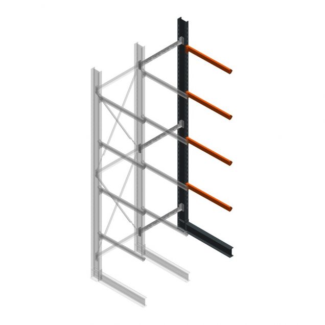 Zware draagarmstelling enkelzijdig 5000x1200x1200mm (hxbxd) 4 niveaus aanbouwsectie 345kg/arm