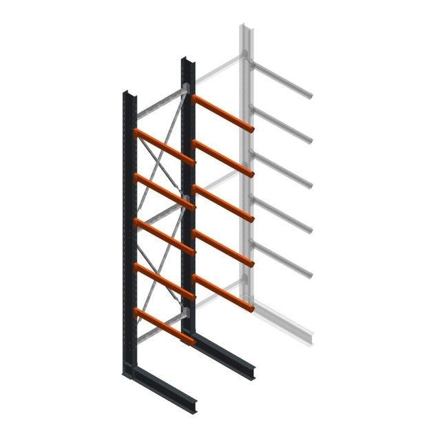 Zware draagarmstelling enkelzijdig 5000x1200x1200mm (hxbxd) 5 niveaus beginsectie