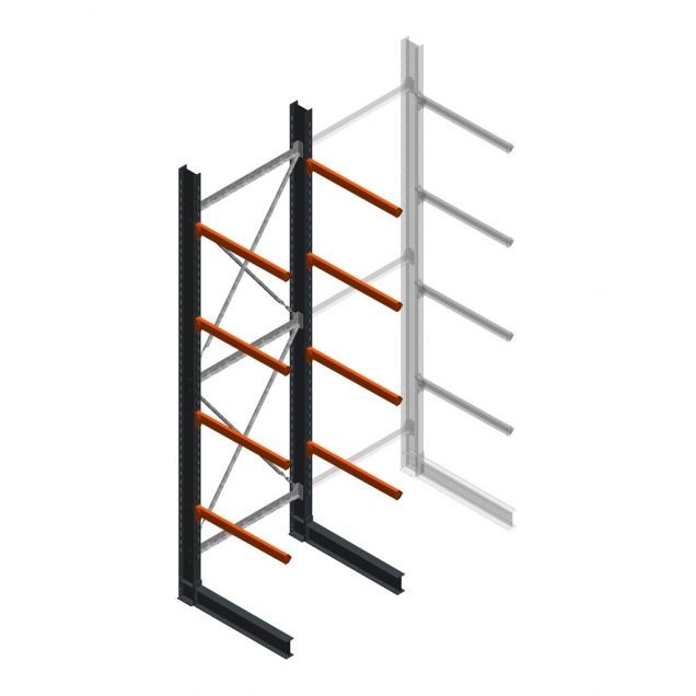Zware draagarmstelling enkelzijdig 5000x1500x1000mm (hxbxd) 4 niveaus beginsectie