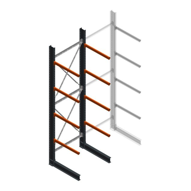 Zware draagarmstelling enkelzijdig 5000x1500x1500mm (hxbxd) 4 niveaus beginsectie