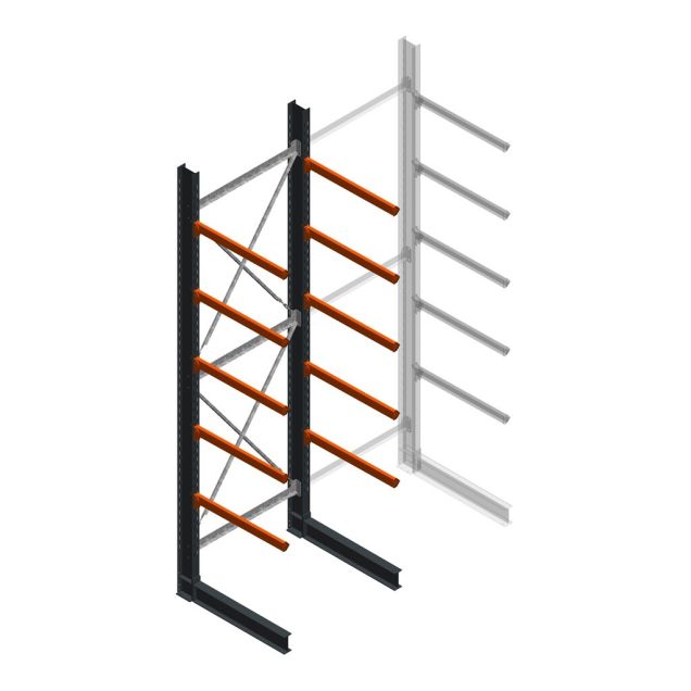 Zware draagarmstelling enkelzijdig 5000x1500x1500mm (hxbxd) 5 niveaus beginsectie