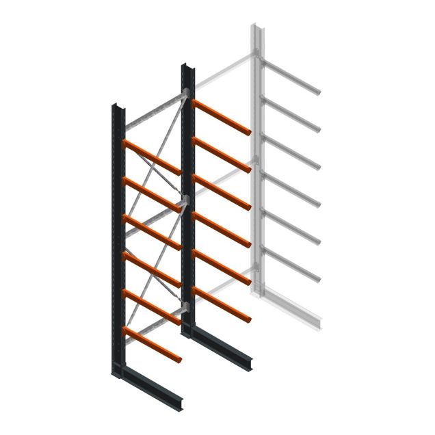 Zware draagarmstelling enkelzijdig 5000x1500x1500mm (hxbxd) 6 niveaus beginsectie