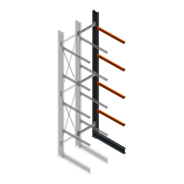 Zware draagarmstelling enkelzijdig 5000x800x1000mm (hxbxd) 4 niveaus aanbouwsectie