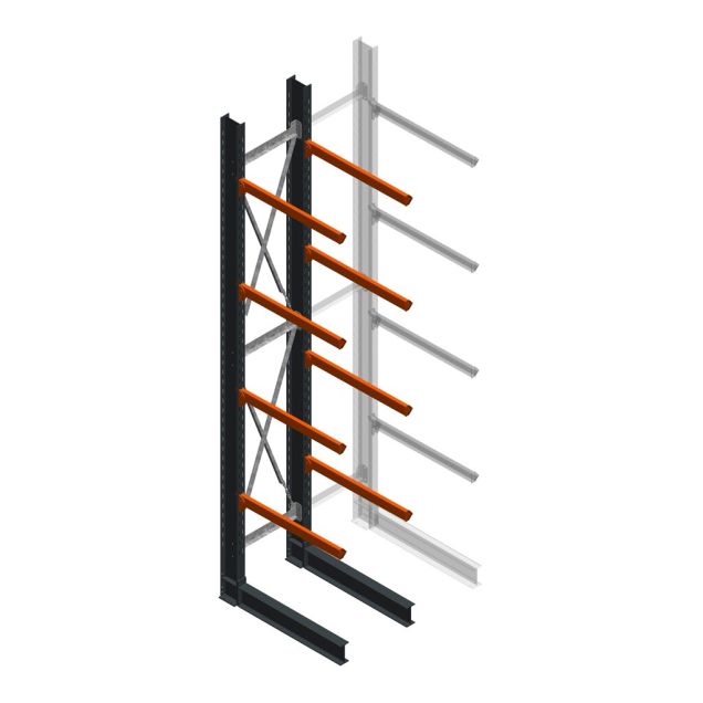 Zware draagarmstelling enkelzijdig 5000x800x1500mm (hxbxd) 4 niveaus beginsectie
