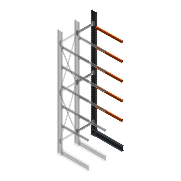 Zware draagarmstelling enkelzijdig 5000x800x1000mm (hxbxd) 5 niveaus aanbouwsectie