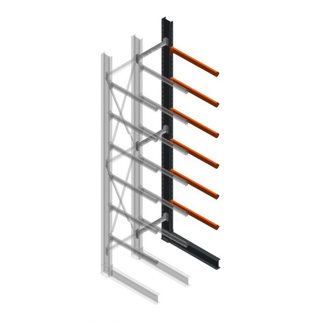 Zware draagarmstelling enkelzijdig 5000x800x1000mm (hxbxd) 6 niveaus aanbouwsectie