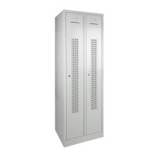 2-deurs garderobekast 1800x600x500 mm (hxbxd) grijs op sokkel geperforeerd hangoogsluiting