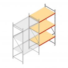 Grootvakstelling AR 3000x1850x1000 mm (hxbxd) 3 niveaus verzinkt aanbouwsectie met voorgemonteerde frames