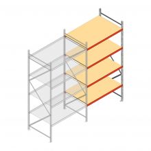 Grootvakstelling AR 3000x1850x1000 mm (hxbxd) 4 niveaus verzinkt aanbouwsectie met voorgemonteerde frames