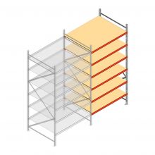 Grootvakstelling AR 3000x1850x1200 mm (hxbxd) 6 niveaus verzinkt aanbouwsectie met voorgemonteerde frames