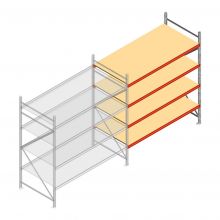 Grootvakstelling AR 2000x2250x1000 mm (hxbxd) 4 niveaus verzinkt aanbouwsectie met voorgemonteerde frames