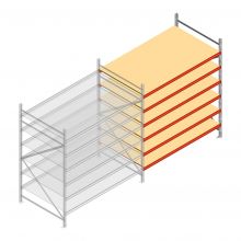 Grootvakstelling AR 2250x2010x1200 mm (hxbxd) 6 niveaus verzinkt aanbouwsectie met voorgemonteerde frames
