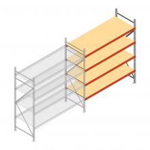 Grootvakstelling AR 2500x2250x800 mm (hxbxd) 4 niveaus verzinkt aanbouwsectie met voorgemonteerde frames