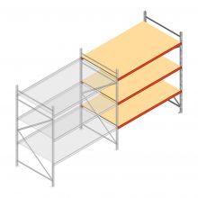 Grootvakstelling AR 2500x2250x1200 mm (hxbxd) 3 niveaus verzinkt aanbouwsectie met voorgemonteerde frames