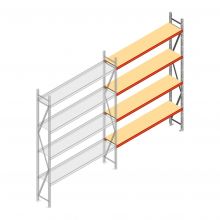 Grootvakstelling AR 3000x2010x500 mm (hxbxd) 4 niveaus verzinkt aanbouwsectie met voorgemonteerde frames