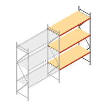 Grootvakstelling AR 3000x2010x900 mm (hxbxd) 3 niveaus verzinkt aanbouwsectie met voorgemonteerde frames