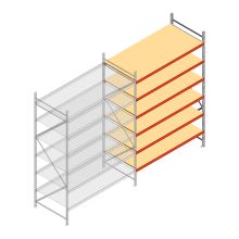 Grootvakstelling AR 3000x2250x1000 mm (hxbxd) 6 niveaus verzinkt aanbouwsectie met voorgemonteerde frames