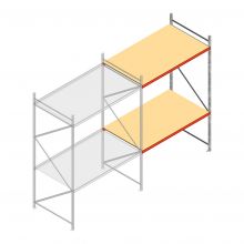 Grootvakstelling AR 3000x2010x1200 mm (hxbxd) 2 niveaus verzinkt aanbouwsectie met voorgemonteerde frames