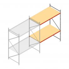 Grootvakstelling AR 3000x2700x1200 mm (hxbxd) 2 niveaus verzinkt aanbouwsectie met voorgemonteerde frames