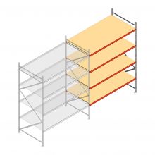 Grootvakstelling AR 3000x2700x1200 mm (hxbxd) 4 niveaus verzinkt aanbouwsectie met voorgemonteerde frames