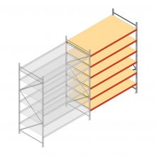 Grootvakstelling AR 3000x2700x1200 mm (hxbxd) 6 niveaus verzinkt aanbouwsectie met voorgemonteerde frames