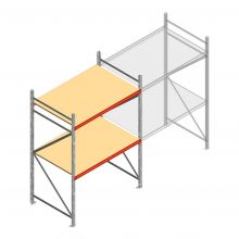 Grootvakstelling AR 2500x1850x1000 mm (hxbxd) 2 niveaus verzinkt beginsectie met voorgemonteerde frames