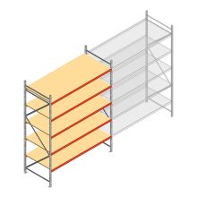 Grootvakstelling AR 3000x2700x1000 mm (hxbxd) 5 niveaus verzinkt beginsectie met voorgemonteerde frames