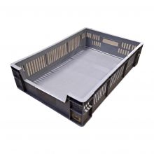 Gebruikte magazijnbak, stapelbak 600x400x140 mm (lxbxh) grijs