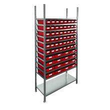 Bakkenkast 2.000x1.000x400mm met 64 bakken / 256 posities Rood