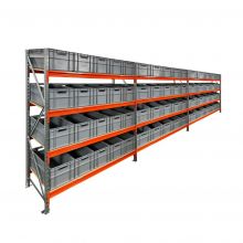 Voordeelrij bakkenkast AR 2000x6950x600 mm (hxbxd) 4 niveaus met 60 euronormbakken