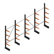 Voordeelrij lichte draagarmstelling BR enkelzijdig 2500x5100x500 mm (hxbxd) 4 niveaus