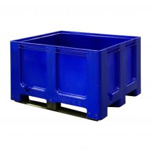 Palletbox blokpalletformaat 1200x1000x760 mm (lxbxh) op 3 sleeplatten blauw